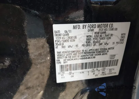 2011 Ford Edge Limited из США, поврежденный, VIN 2FMDK4KC9BBB46338